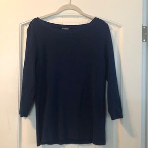 Boat Neck 3/4 Sleeve Navy Sweater